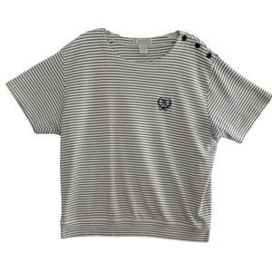 Jennifer Moore Shirt Womens XL White Black Stripes Band Waist Short Sleeves Rose